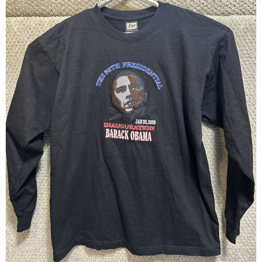 Barrack Obama 1/20/09 Inauguration Long Sleeve Tee Embroidered Black Large NWT
